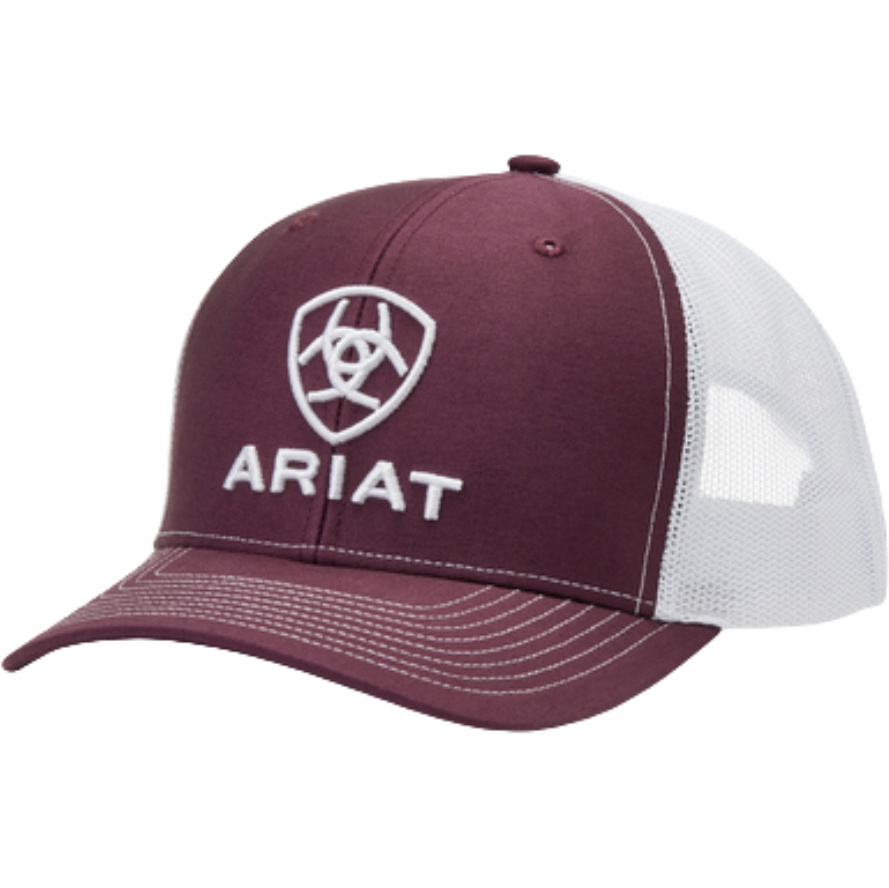 2025 Ariat Mens Stacked Logo Cap 10040005 - Burgundy / White